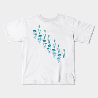 Retro Turquoise Flowers Kids T-Shirt